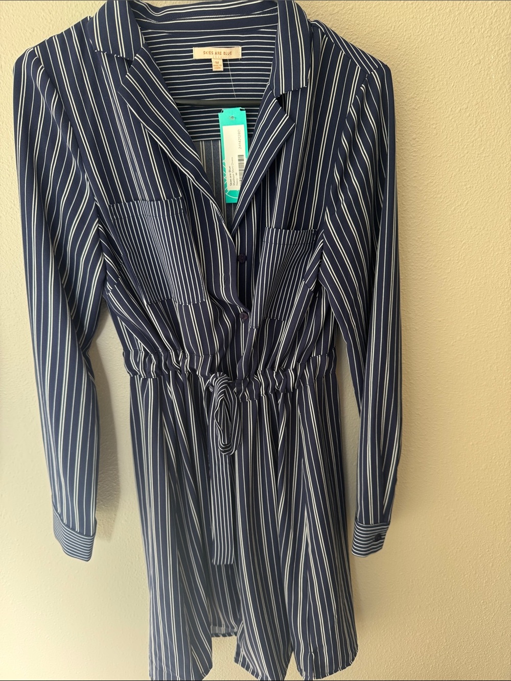 Skies Are Blue Navy and White Striped Shirt Dress